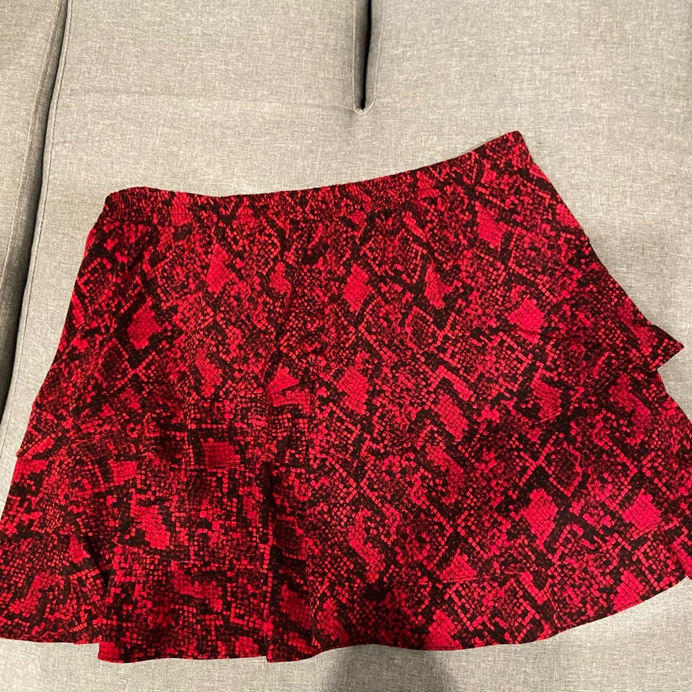 Michael Kora red & black snakeskin two tier A line mini skirt